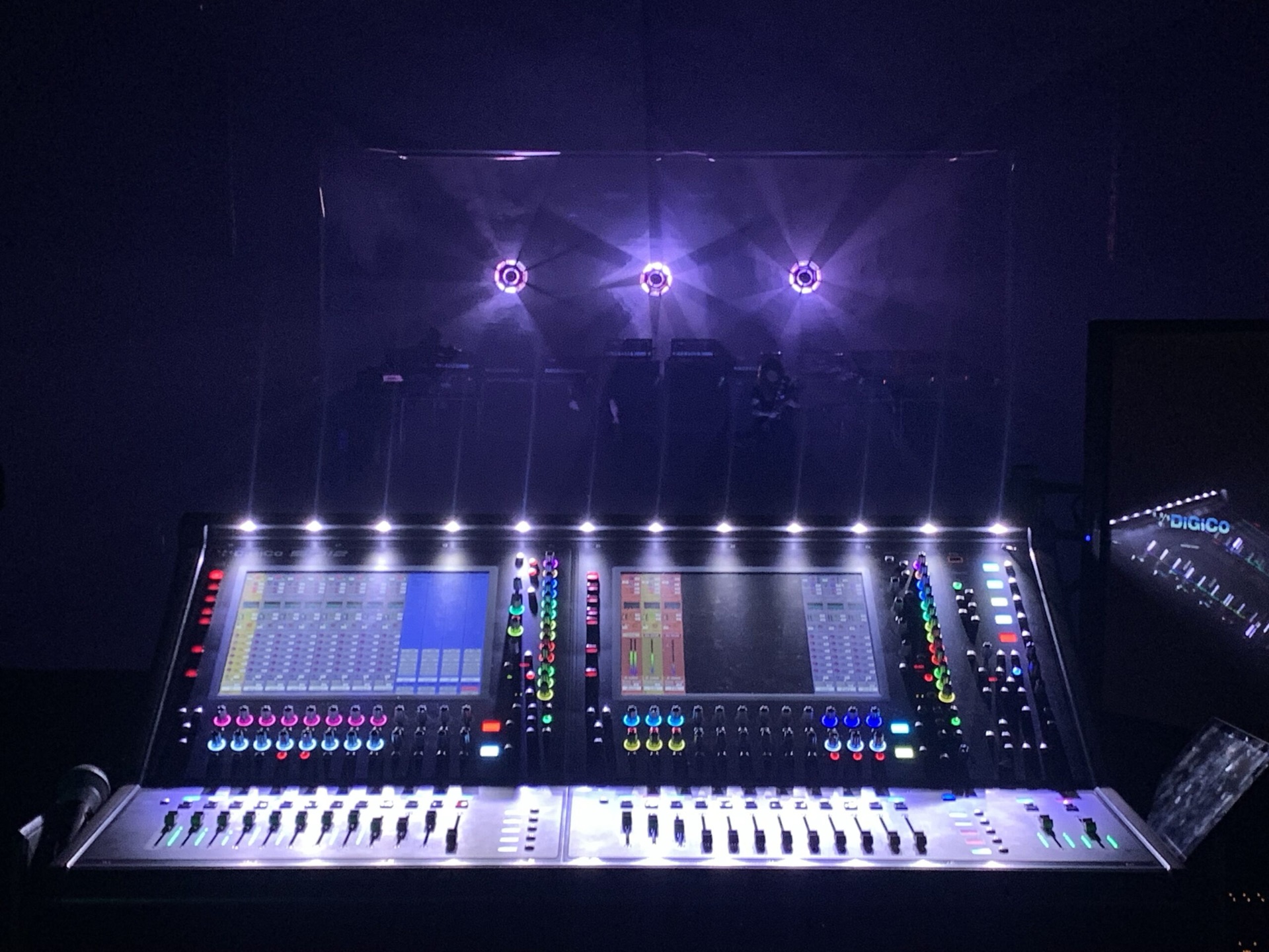 Macro close-up of a digital mixing console